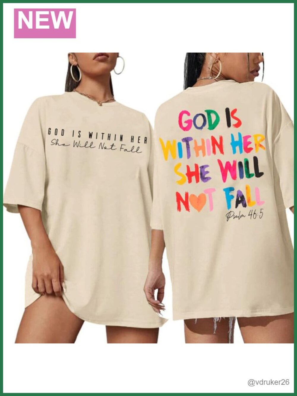 Oversized Christian T-Shirt Faith Bible Verse Crew Neck Cotton